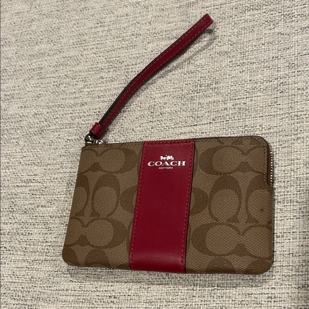 Coach Signature Brown and Red Wristlet